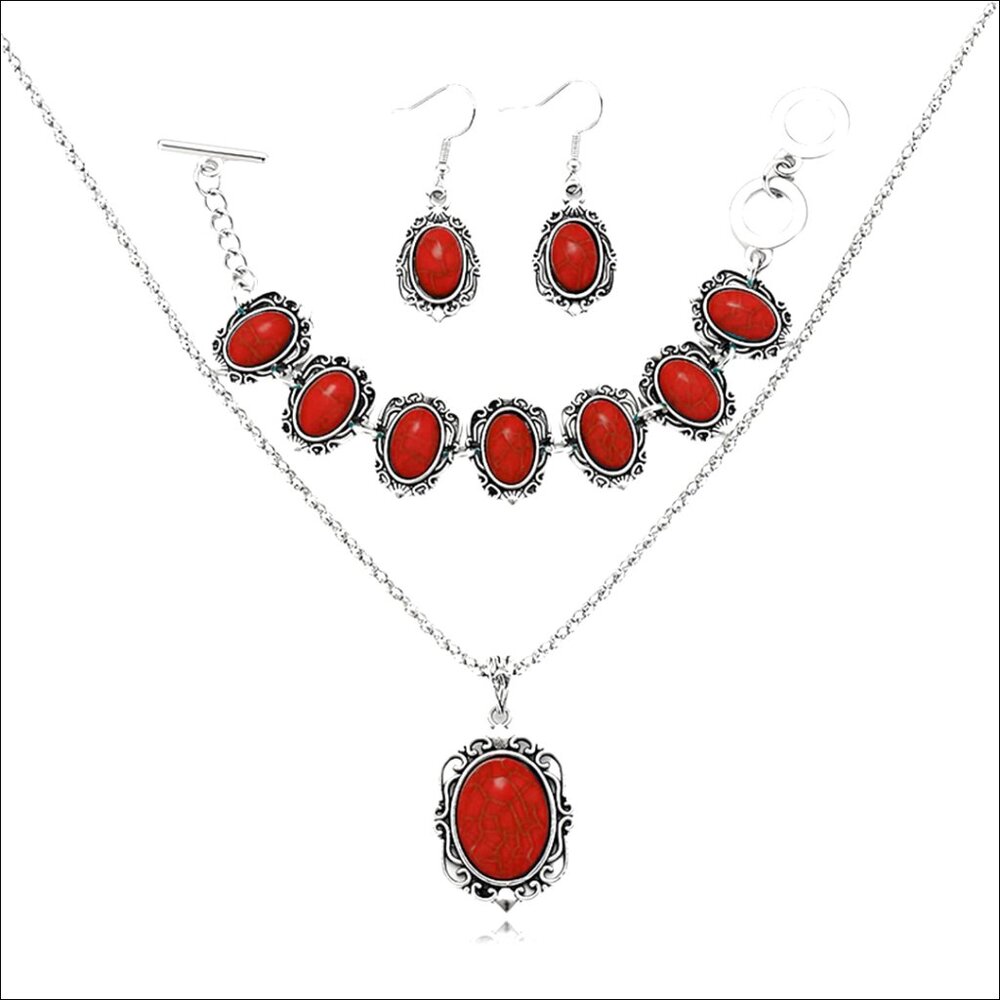 Vintage Style Jewelry Set with Pendant Necklace Bracelet Earrings